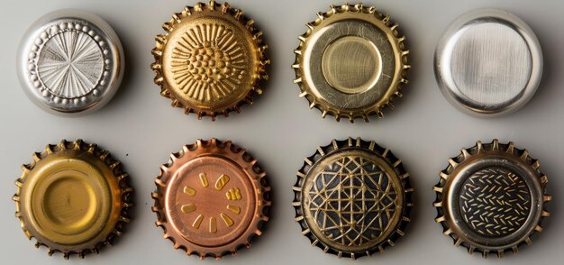 Vintage Caps Collection Rustic Metal Bottle Caps with Stenciled Designs Antique Aesthetic