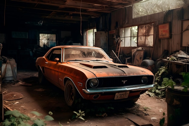 A vintage car in an abandoned garage III