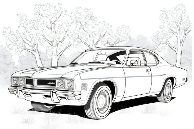 Vintage car on a background of trees sketch for your design