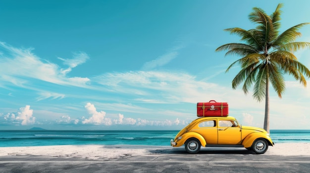 vintage car on beach background summer vacation concept