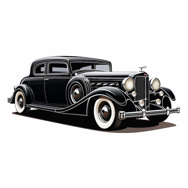 Vintage Car in Black Vector Style on White Background Classic Elegance