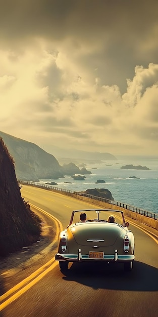 Photo vintage car on coastal highway