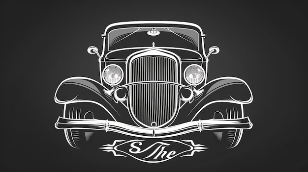 Photo vintage car drawn in white on a black background