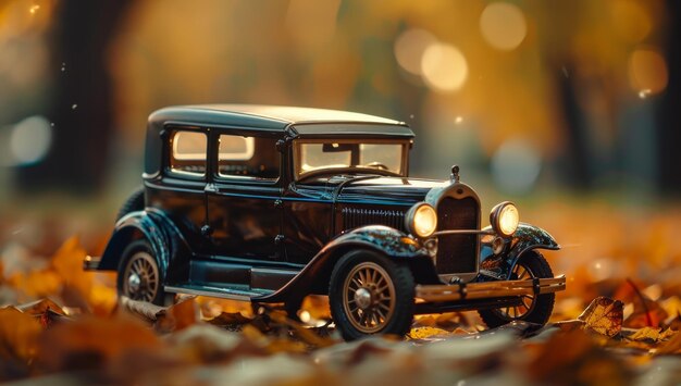 Vintage Car Miniature Sharp Focus with Bokeh Background Warm Golden Hour Lighting