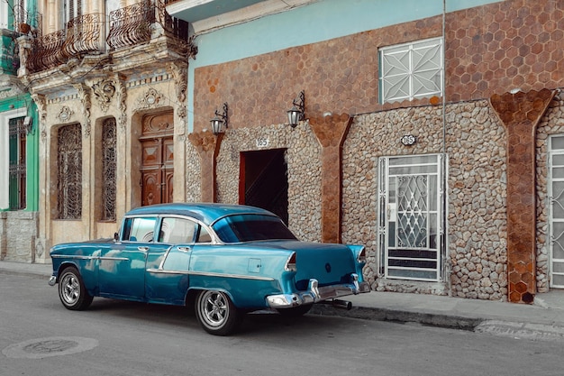 Vintage car parked on the street of Havana Cuba