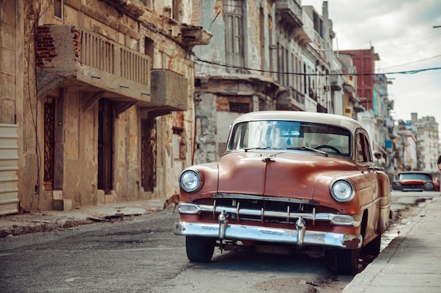 Vintage car parked on the street of Havana Cuba