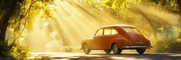 Photo vintage car on sunlit road