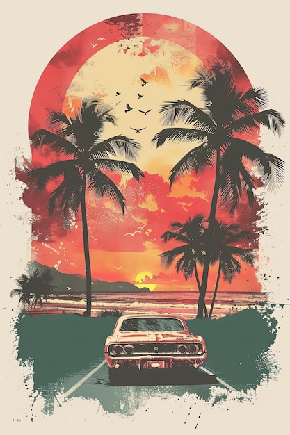 Vintage Car Sunset Drive