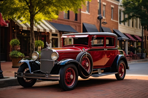 Vintage car with a rumble seat in a historic town stylish vehicle performance car image or picture