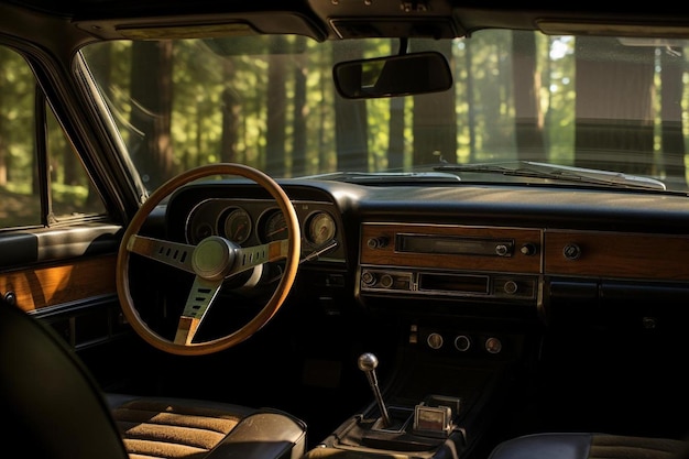 a vintage car with the steering wheel up and the steering wheel is a little more interesting.