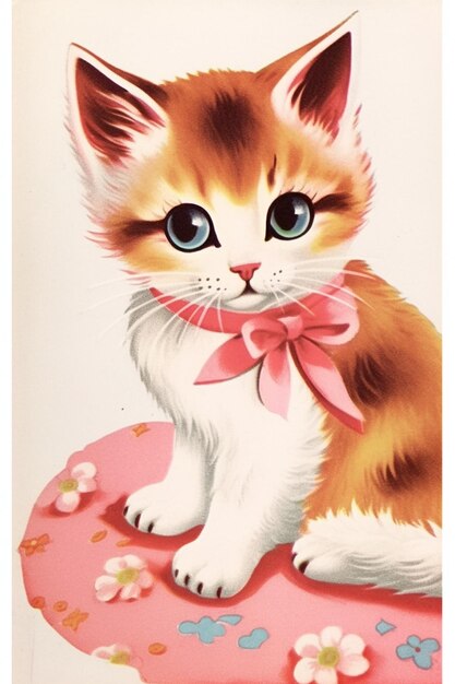 A vintage card with a kitten on it