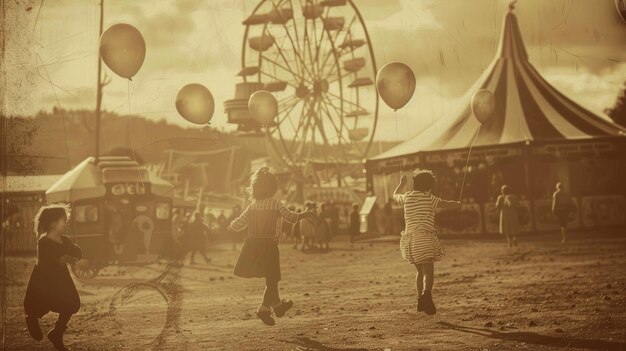 Photo vintage carnival joy with children and balloons