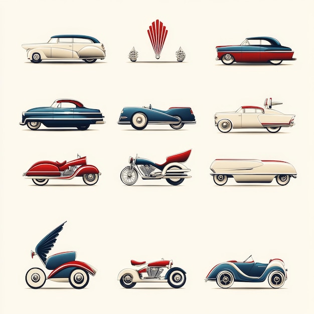 Photo vintage cars and motorcycles retro transportation illustration