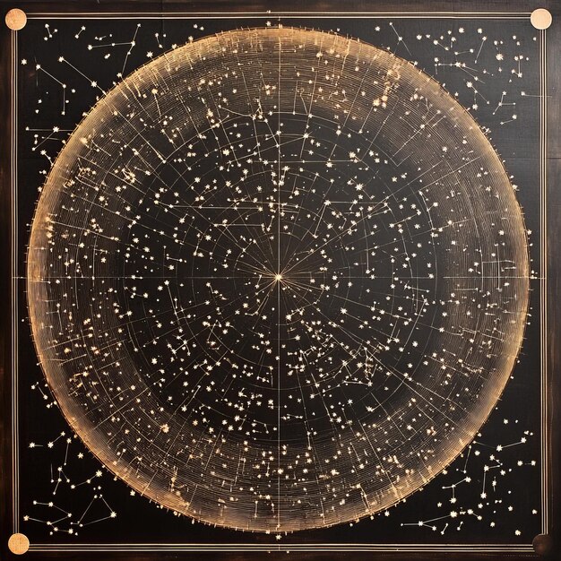 Vintage celestial map with constellations on a black background