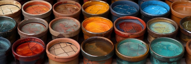 Photo vintage ceramic pots in a variety of colors