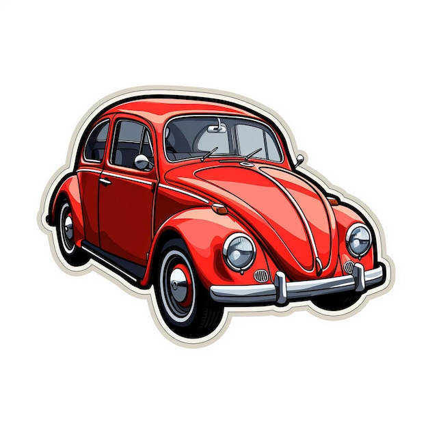 Vintage Charm of a Red Fusca Sticker on a Classic White Background