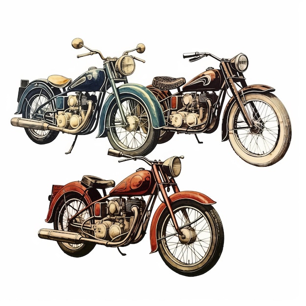 Vintage Chinese Painting Style Motorcycles Detailed And Realistic Illustrations