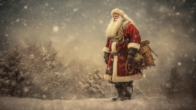 Vintage Christmas card with Santa Claus Illustration AI Generative