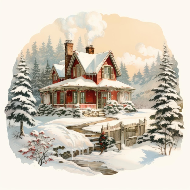 Vintage Christmas farmhouse clipart