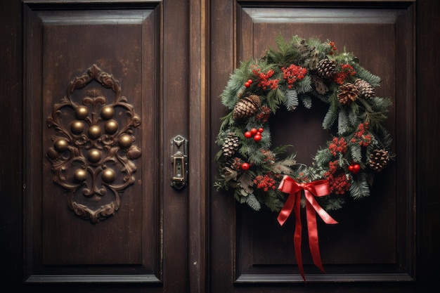 Vintage Christmas wreath decoration on door