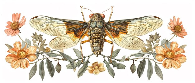 Photo vintage cicada illustration symmetrical entomology design