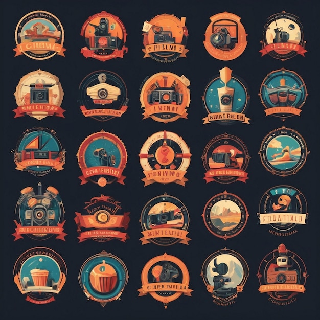 Photo vintage cinema emblems a collection of retro film badges