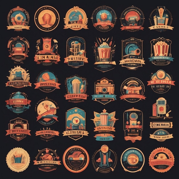 Photo vintage cinema emblems a collection of retro film badges