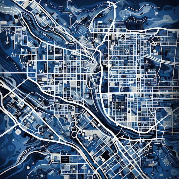 Vintage City Blueprint Plan Poster from the 1960s Era