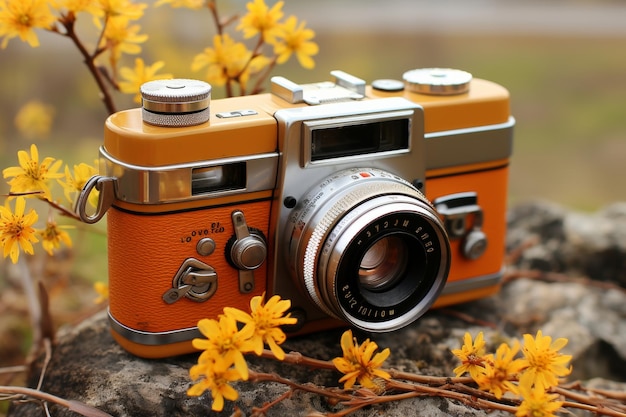 Vintage classic old orange film camera antique retro photography equipment for sale