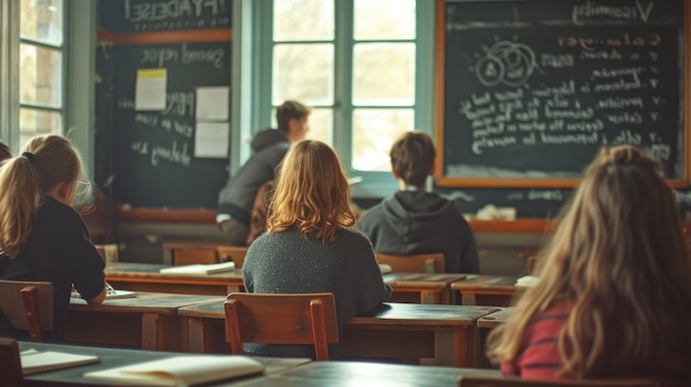 Photo vintage classroom scene with chalkboard lecture aig41