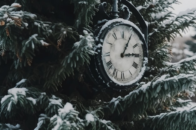 Vintage clock outdoors in winter neural network ai generated