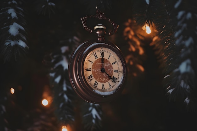 Vintage clock outdoors in winter neural network ai generated