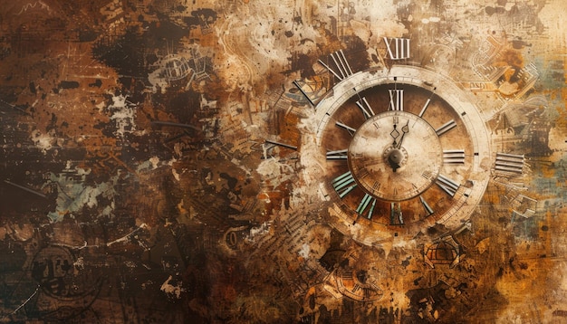 Photo vintage clock with roman numerals against a textured weathered background