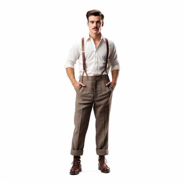 Vintage Clothing Style Male Full Body On White Isolated Background