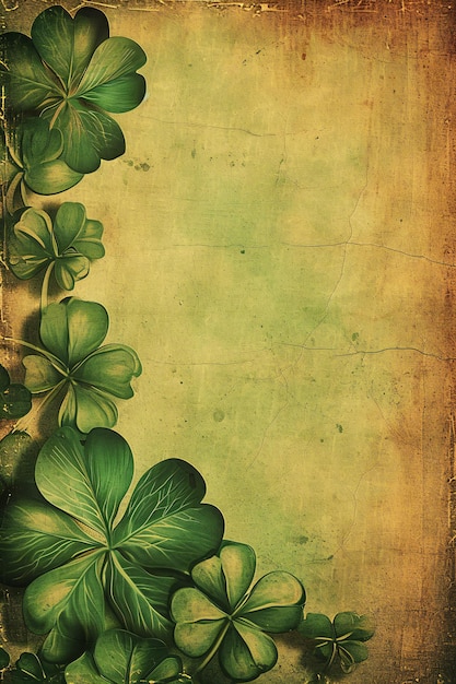 Vintage Clover Background Green Shamrock Leaves on Aged Paper Texture Perfect for st patricks day