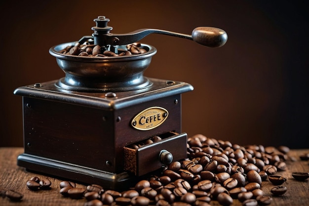 Vintage Coffee Grinder with Fresh Beans