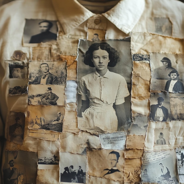 Vintage Collage of Family Photos on a White Shirt