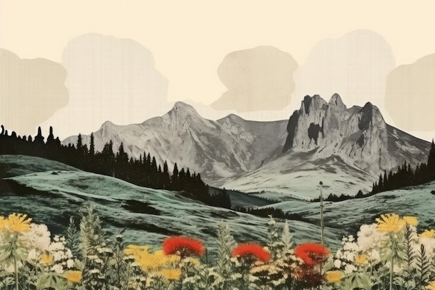 vintage collage of nature landscape