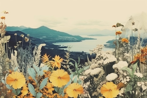 vintage collage of nature landscape