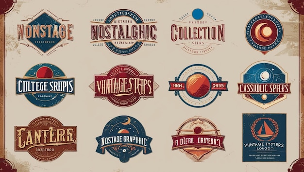 Photo vintage collection of retro badges and logos