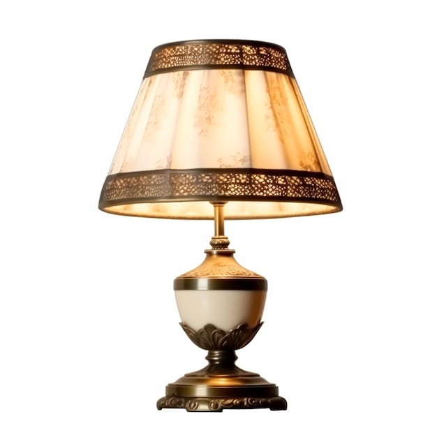 Vintage country style antique table lamp with a beautiful lampshade design isolated on white background interior design and cottage home decor postprocessed generative ai