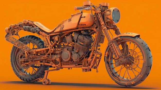 A vintage custom motorcycle on a orange background