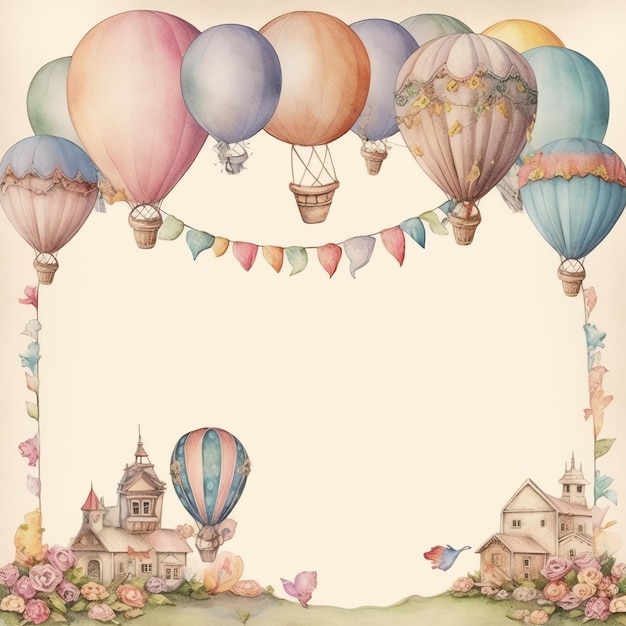 Vintage Cute Hot Air Balloons old paper junk journal digital paper