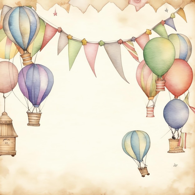 Vintage Cute Hot Air Balloons old paper junk journal digital paper