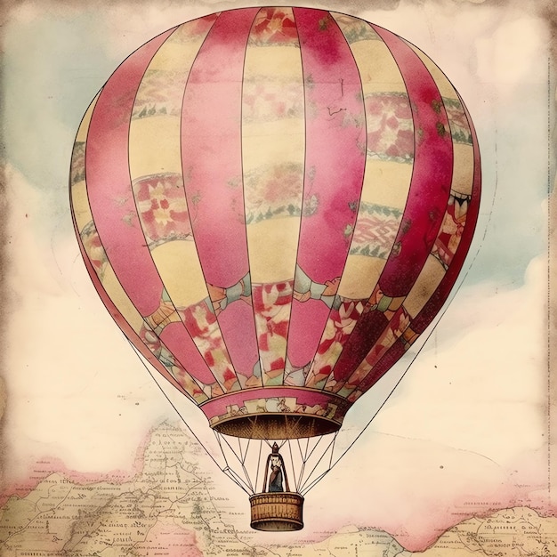 Vintage Cute Hot Air Balloons old paper junk journal digital paper