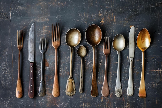 Vintage cutlery collection on dark background