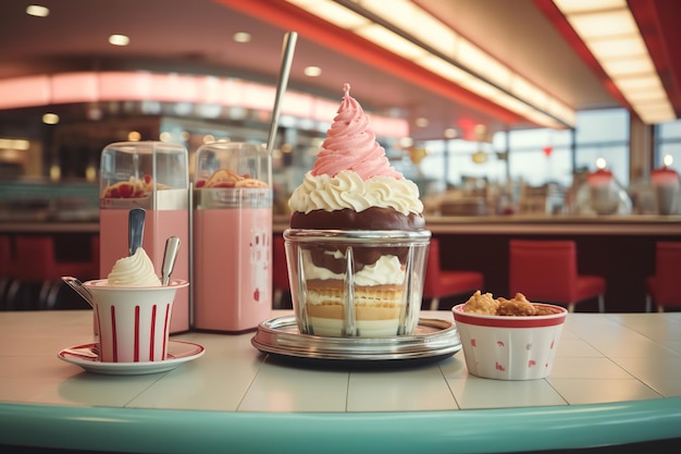 Vintage Diner Scene Classic Pancakes and Milkshakes