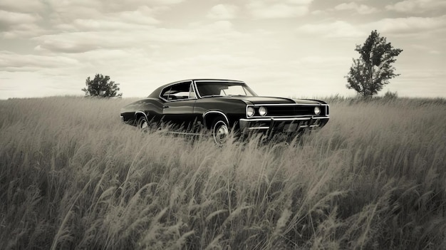 Vintage Distorted Black And White Pontiac Gto Photo Image