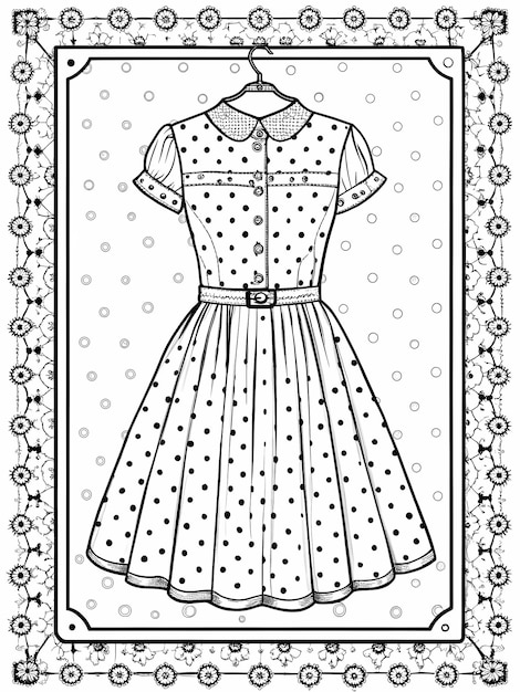 Photo vintage dress coloring page elegant and detailed design for creative fun