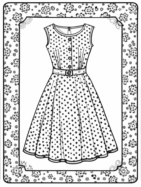 Photo vintage dress coloring page elegant and detailed design for creative fun